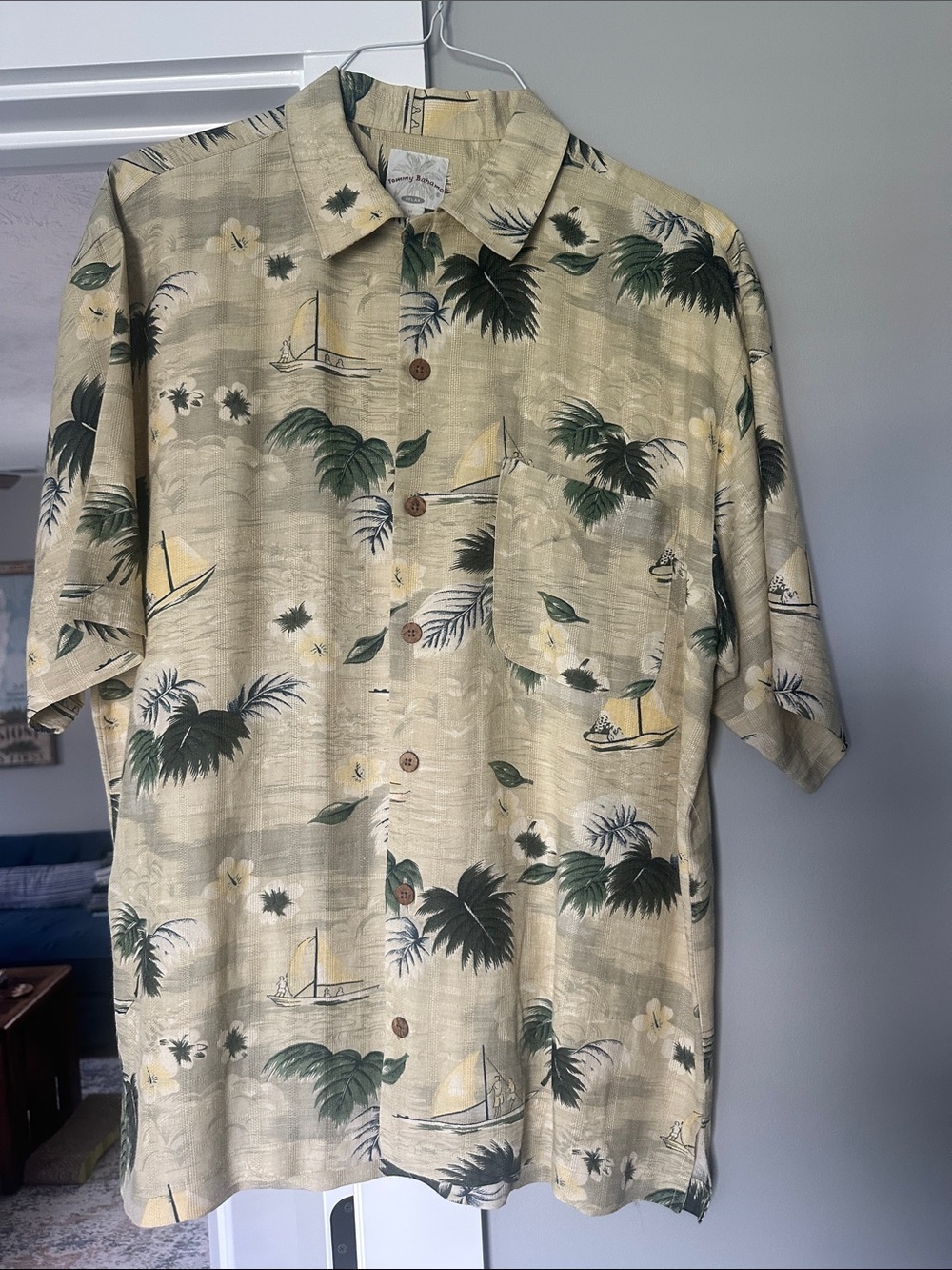 Linen & Silk Banana Cabana Tropical Palm Tree Hawaiian Shirt Medium Resort Beach